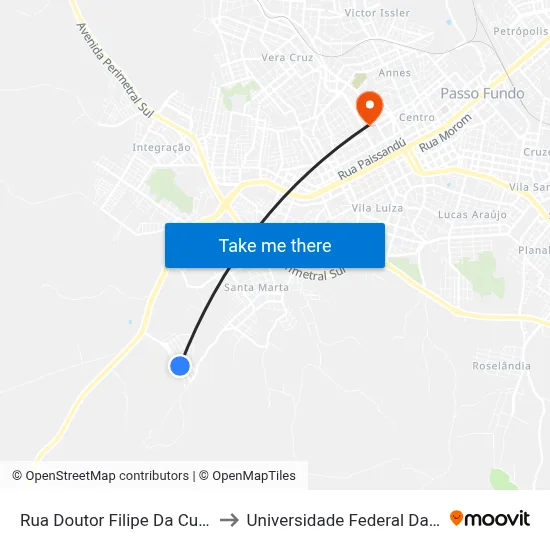 Rua Doutor Filipe Da Cunha, 492-512 to Universidade Federal Da Fronteira Sul map
