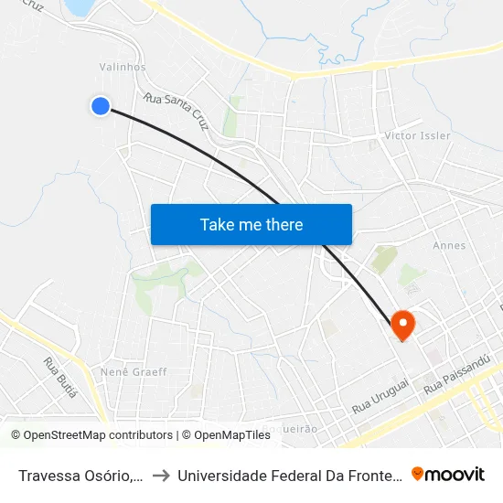 Travessa Osório, 119 to Universidade Federal Da Fronteira Sul map