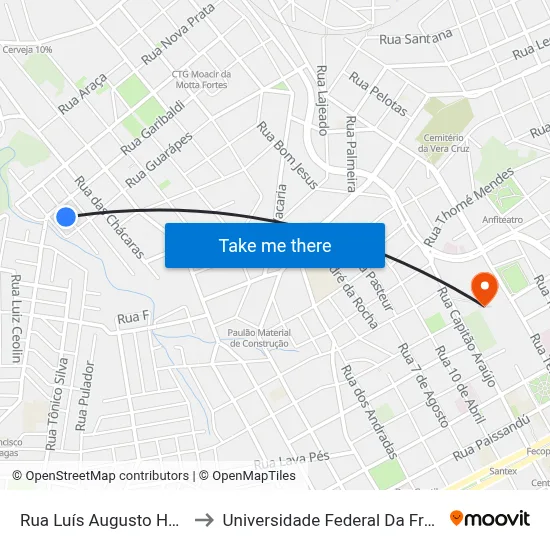 Rua Luís Augusto Hexel, 133 to Universidade Federal Da Fronteira Sul map