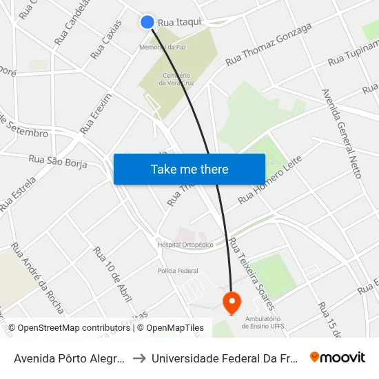 Avenida Pôrto Alegre, 1-105 to Universidade Federal Da Fronteira Sul map