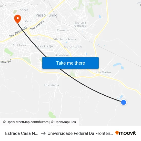 Estrada Casa Nova to Universidade Federal Da Fronteira Sul map