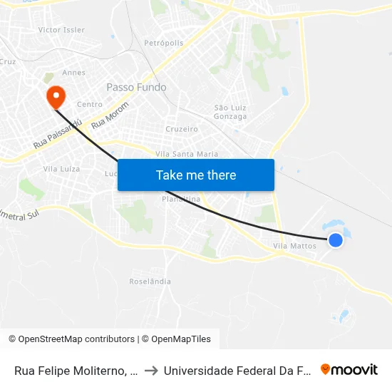 Rua Felipe Moliterno, 505 - Jbs to Universidade Federal Da Fronteira Sul map