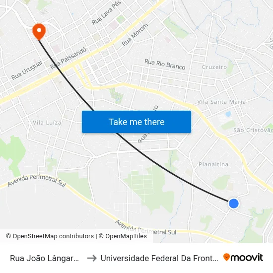 Rua João Lângaro, 115 to Universidade Federal Da Fronteira Sul map