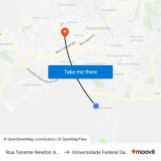 Rua Tenente Newton Abreu, 149-221 to Universidade Federal Da Fronteira Sul map