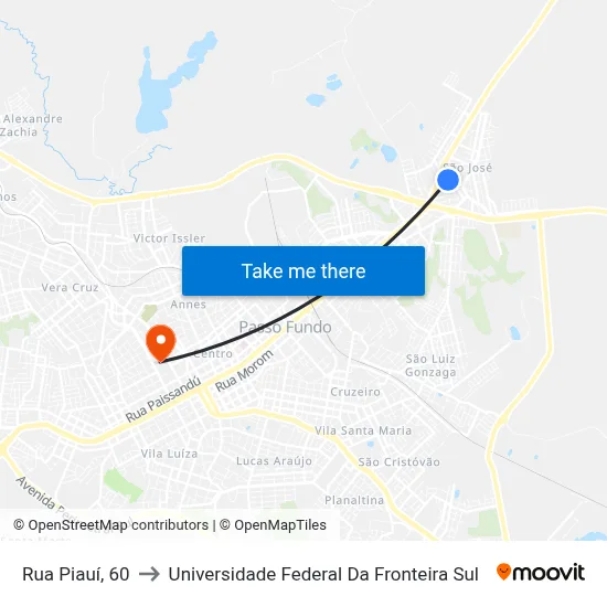 Rua Piauí, 60 to Universidade Federal Da Fronteira Sul map