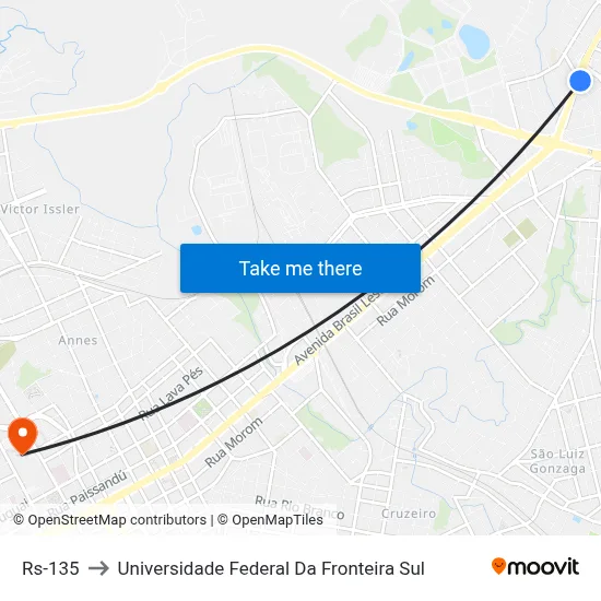 Rs-135 to Universidade Federal Da Fronteira Sul map