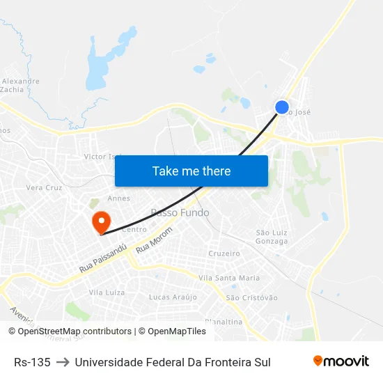 Rs-135 to Universidade Federal Da Fronteira Sul map