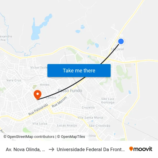 Av. Nova Olinda, 1082 to Universidade Federal Da Fronteira Sul map