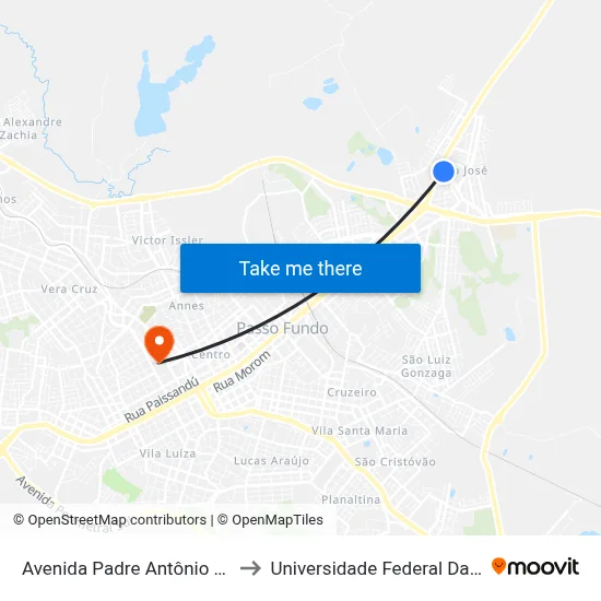 Avenida Padre Antônio Vieira, 37-127 to Universidade Federal Da Fronteira Sul map