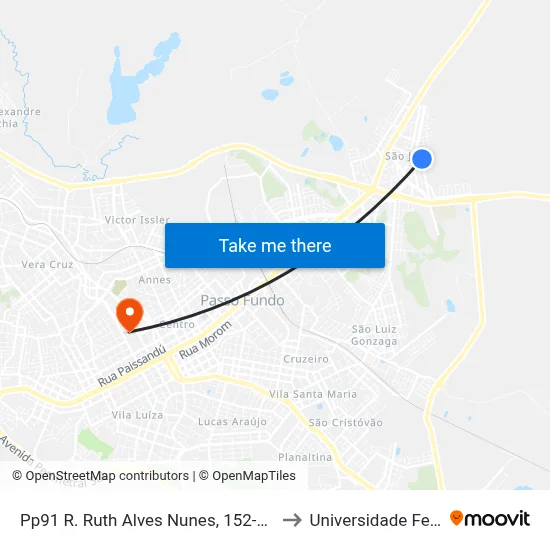 Pp91 R. Ruth Alves Nunes, 152-222 - São José(Parada Frente Casa 166) to Universidade Federal Da Fronteira Sul map