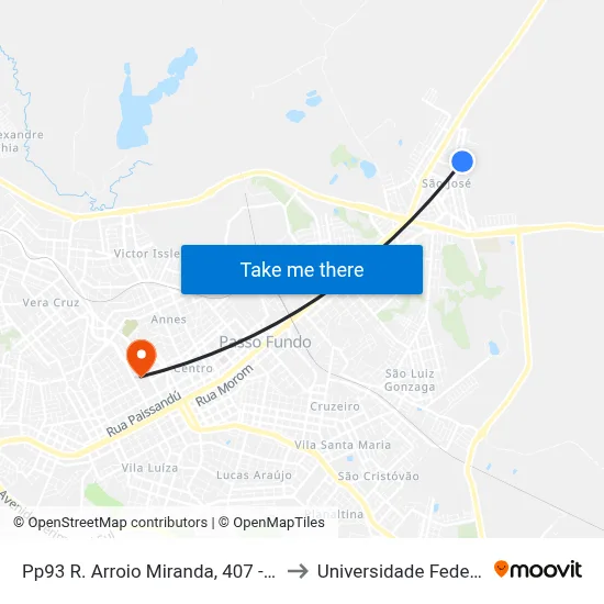 Pp93 R. Arroio Miranda, 407 - São José(Frente Casa 407) to Universidade Federal Da Fronteira Sul map