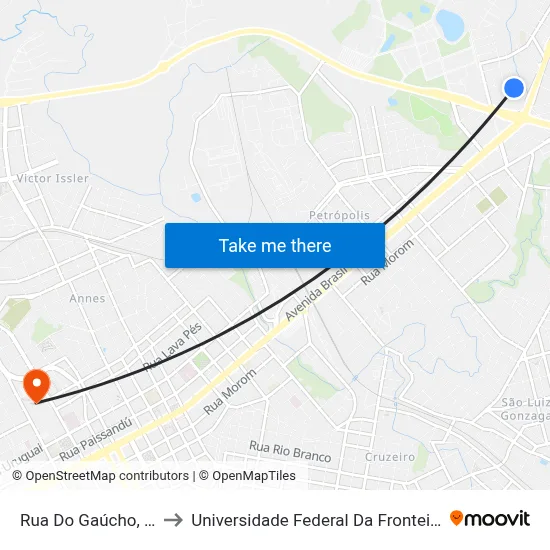 Rua Do Gaúcho, 265 to Universidade Federal Da Fronteira Sul map