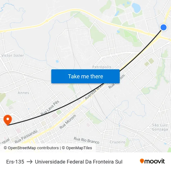 Ers-135 to Universidade Federal Da Fronteira Sul map