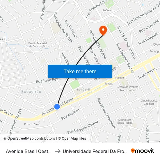 Avenida Brasil Oeste, 2001 to Universidade Federal Da Fronteira Sul map