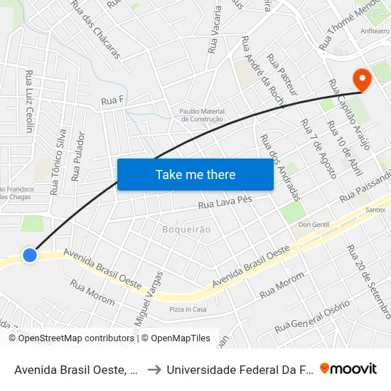 Avenida Brasil Oeste, 5006-5250 to Universidade Federal Da Fronteira Sul map