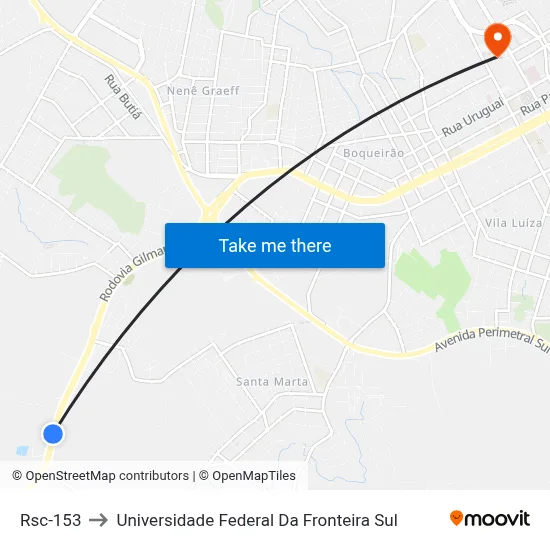 Rsc-153 to Universidade Federal Da Fronteira Sul map