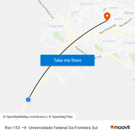 Rsc-153 to Universidade Federal Da Fronteira Sul map