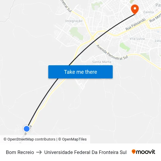Bom Recreio to Universidade Federal Da Fronteira Sul map