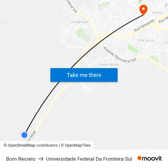 Bom Recreio to Universidade Federal Da Fronteira Sul map