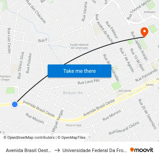 Avenida Brasil Oeste, 3250 to Universidade Federal Da Fronteira Sul map