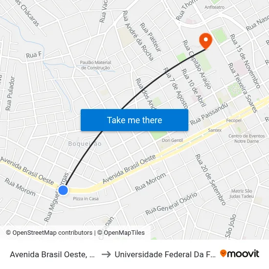 Avenida Brasil Oeste, 2600-2652 to Universidade Federal Da Fronteira Sul map