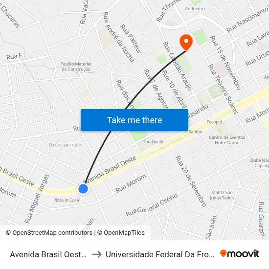 Avenida Brasil Oeste, 2326 to Universidade Federal Da Fronteira Sul map