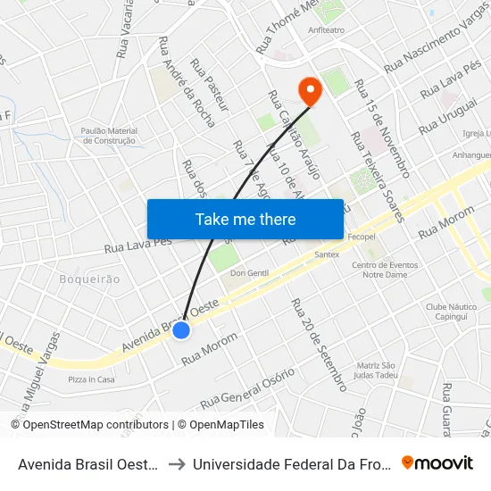 Avenida Brasil Oeste, 2034 to Universidade Federal Da Fronteira Sul map