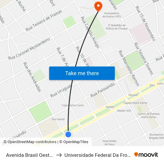 Avenida Brasil Oeste, 1558 to Universidade Federal Da Fronteira Sul map