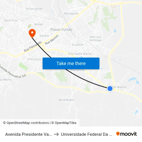 Avenida Presidente Vargas, 4455 to Universidade Federal Da Fronteira Sul map