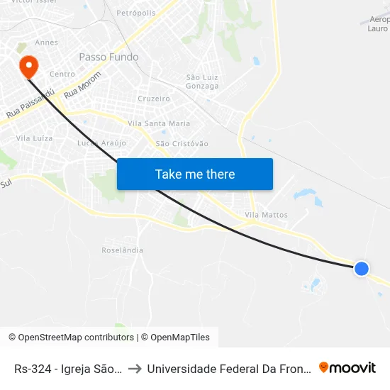Rs-324 - Igreja São João to Universidade Federal Da Fronteira Sul map