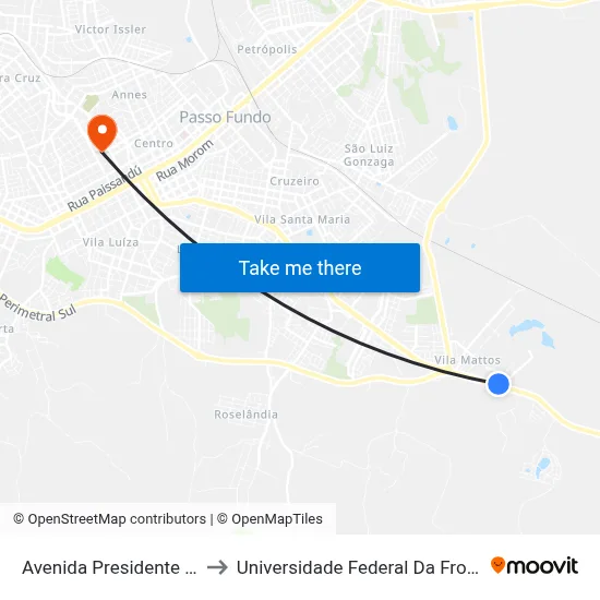 Avenida Presidente Vargas to Universidade Federal Da Fronteira Sul map