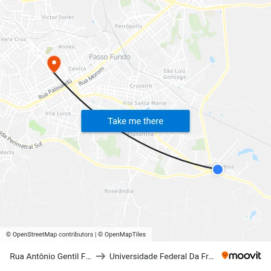 Rua Antônio Gentil Fiori, 141 to Universidade Federal Da Fronteira Sul map
