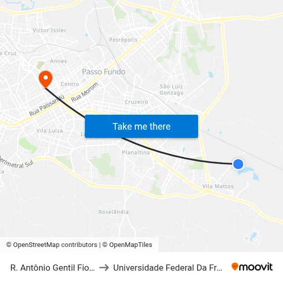 R. Antônio Gentil Fiori, 1190 to Universidade Federal Da Fronteira Sul map
