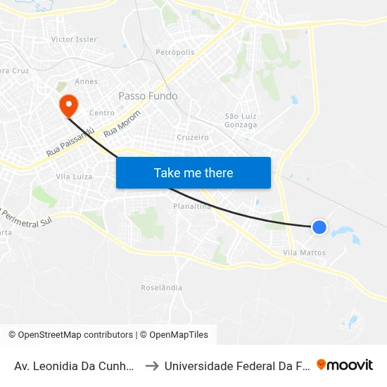 Av. Leonidia Da Cunha Fiori, 885 to Universidade Federal Da Fronteira Sul map