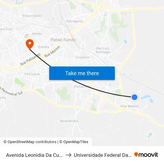 Avenida Leonidia Da Cunha Fiori, 780 to Universidade Federal Da Fronteira Sul map