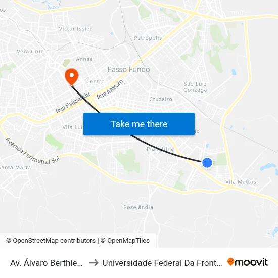 Av. Álvaro Berthier, 275 to Universidade Federal Da Fronteira Sul map