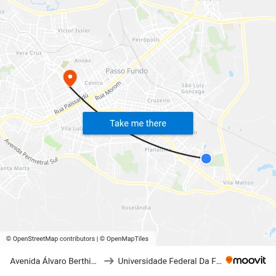 Avenida Álvaro Berthier, 435-519 to Universidade Federal Da Fronteira Sul map