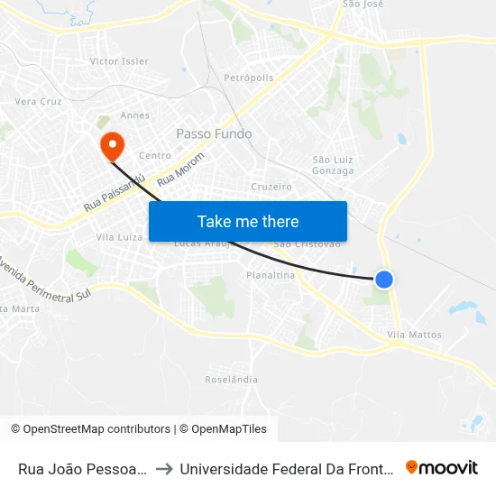Rua João Pessoa, 640 to Universidade Federal Da Fronteira Sul map