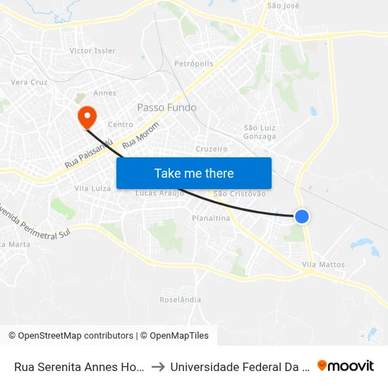 Rua Serenita Annes Homrich, 2642 to Universidade Federal Da Fronteira Sul map