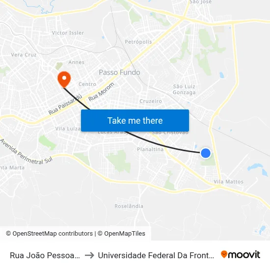 Rua João Pessoa, 480 to Universidade Federal Da Fronteira Sul map
