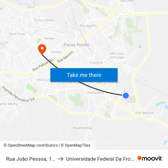 Rua João Pessoa, 162-228 to Universidade Federal Da Fronteira Sul map