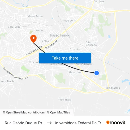 Rua Osório Duque Estrada, 60 to Universidade Federal Da Fronteira Sul map