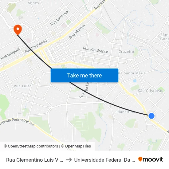 Rua Clementino Luís Vieira, 69-117 to Universidade Federal Da Fronteira Sul map