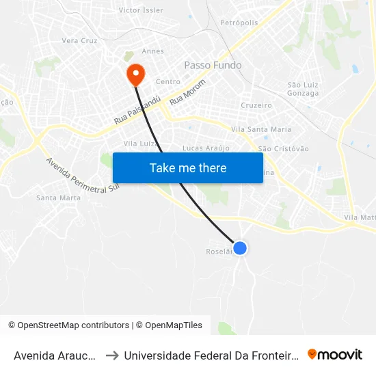 Avenida Araucária to Universidade Federal Da Fronteira Sul map