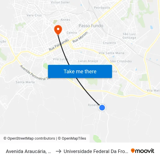 Avenida Araucária, 150-226 to Universidade Federal Da Fronteira Sul map