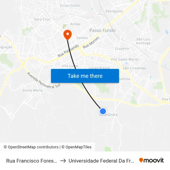 Rua Francisco Foresti, 2-196 to Universidade Federal Da Fronteira Sul map