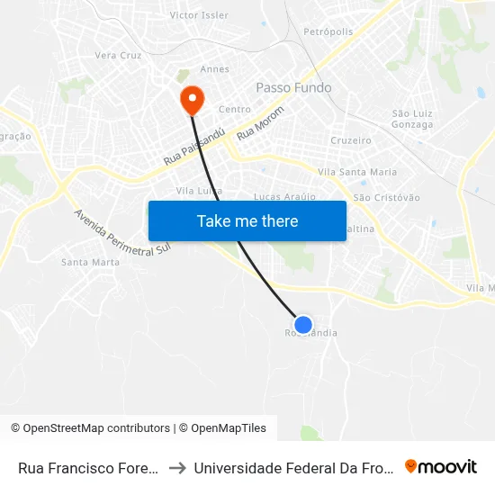 Rua Francisco Foresti, 493 to Universidade Federal Da Fronteira Sul map
