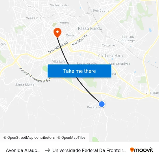 Avenida Araucária to Universidade Federal Da Fronteira Sul map