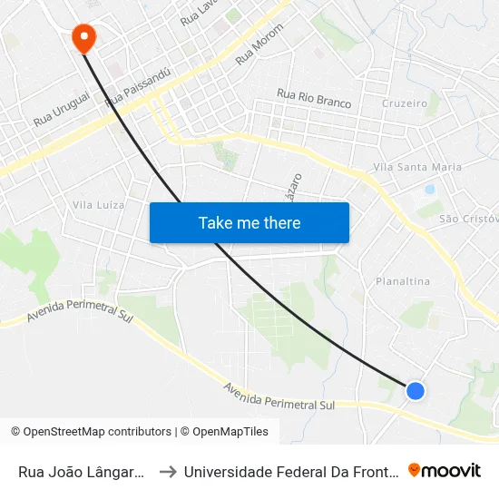 Rua João Lângaro, 520 to Universidade Federal Da Fronteira Sul map