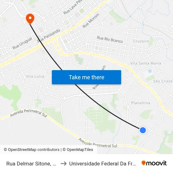 Rua Delmar Sitone, 227-297 to Universidade Federal Da Fronteira Sul map